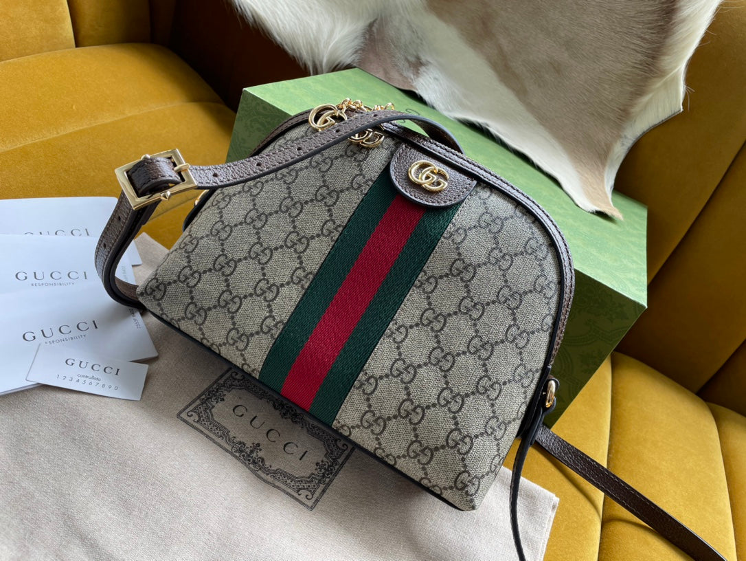 Luxury Gucci OPHIDIA GG MEDIUM 23 SHOULDER BAG BEIGE AND EBONY SUPREME CANVAS