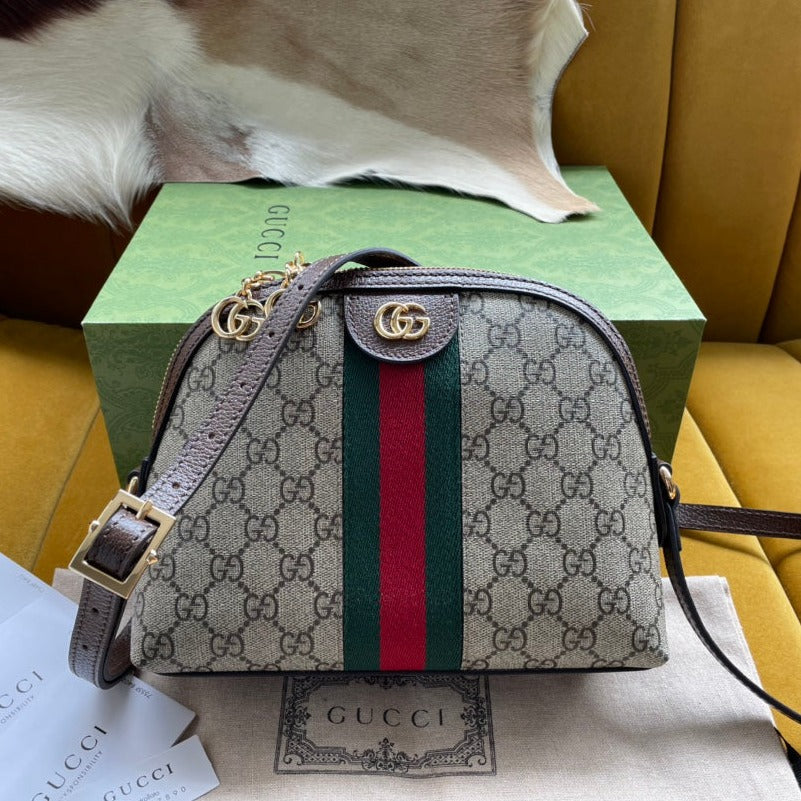 Luxury Gucci OPHIDIA GG MEDIUM 23 SHOULDER BAG BEIGE AND EBONY SUPREME CANVAS