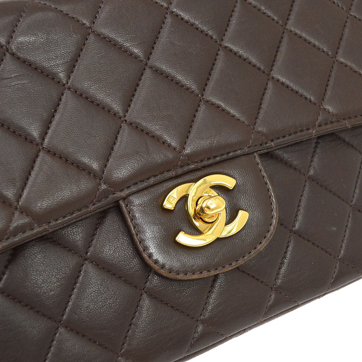 CHANEL 1994 Classic Flap Handbag Medium Brown Lambskin 93062