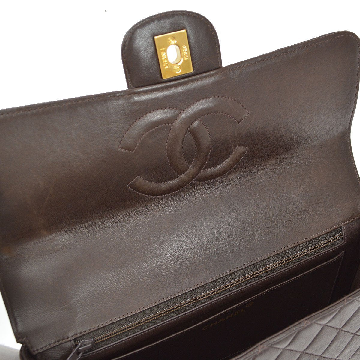 CHANEL 1994 Classic Flap Handbag Medium Brown Lambskin 93062