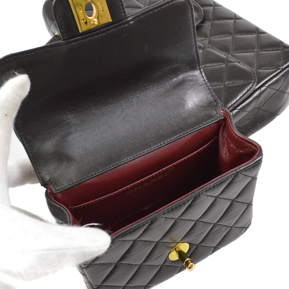 CHANEL 1994-1996 Classic Single Flap Handbags Set Black Lambskin 72957