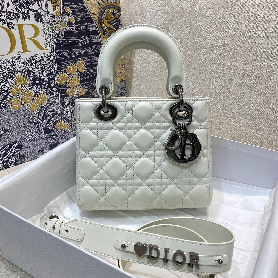 Luxury Diorsmall lady 20 white lambskin shw