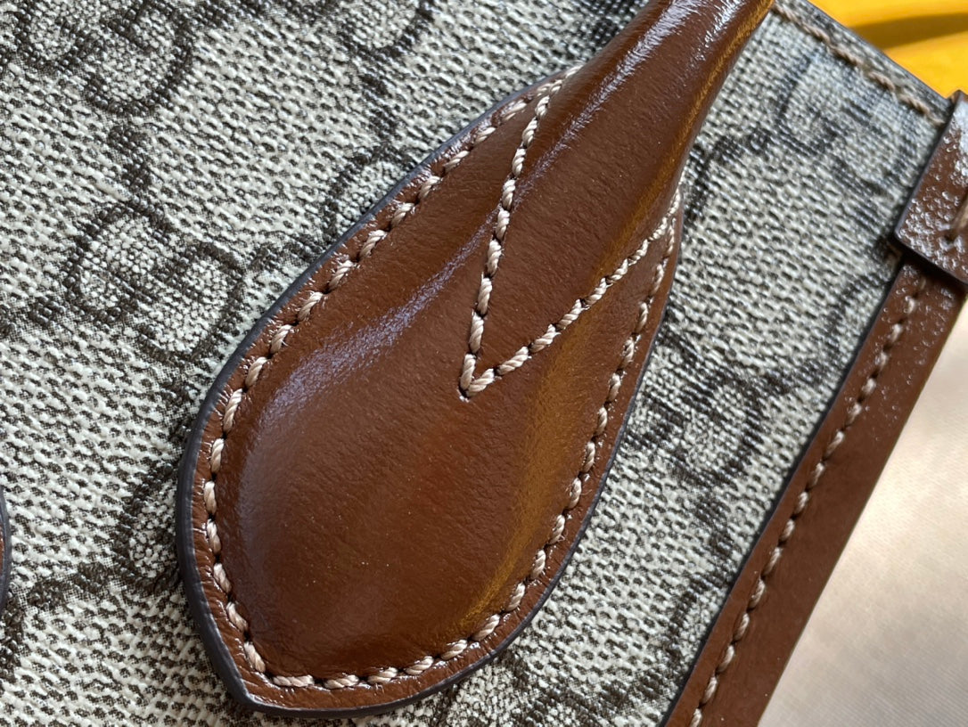 Luxury Gucci MINI TOTE  20 BAG IN BEIGE CANVAS AND BROWN CALFSKIN