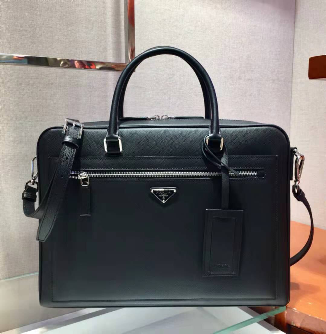 Luxury Prada38 BRIEFCASE IN BLACK SAFFIANO LEATHER