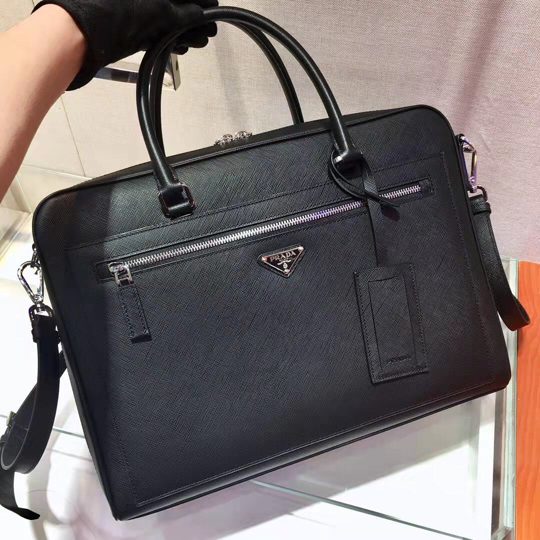 Luxury Prada38 BRIEFCASE IN BLACK SAFFIANO LEATHER
