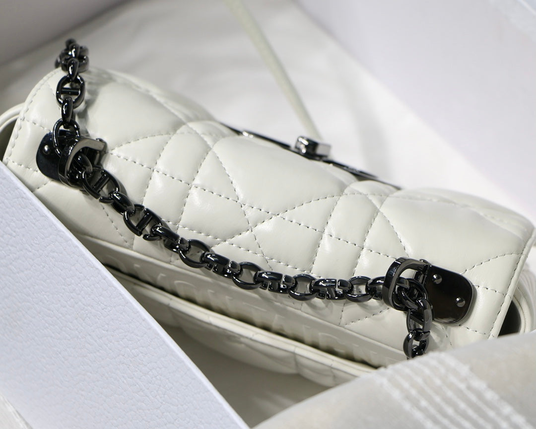Luxury DiorSMALL CARO BAG 20 WHITE CALFSKIN BLACK HARDWARE