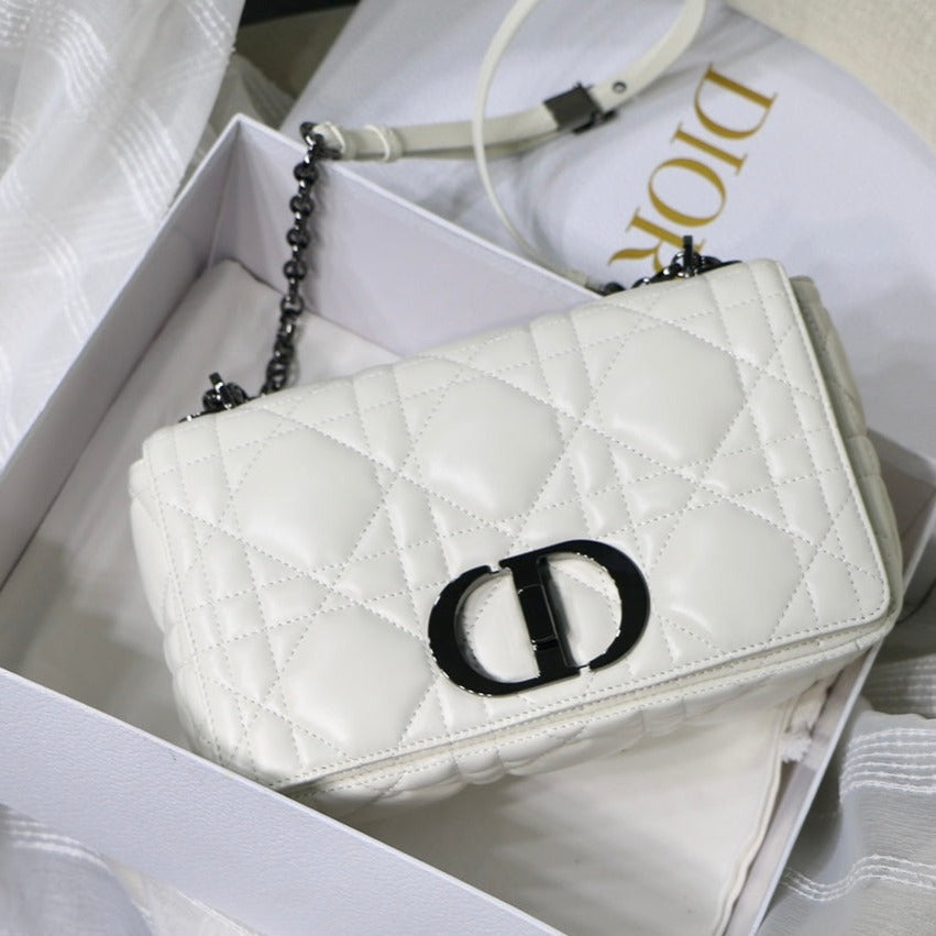 Luxury Diormedium caro 25.5 white calfskin black hardware