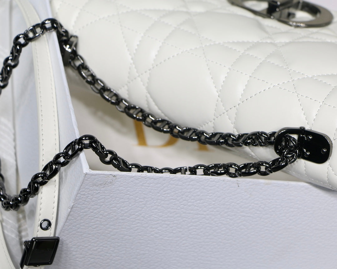 Luxury Diormedium caro 25.5 white calfskin black hardware