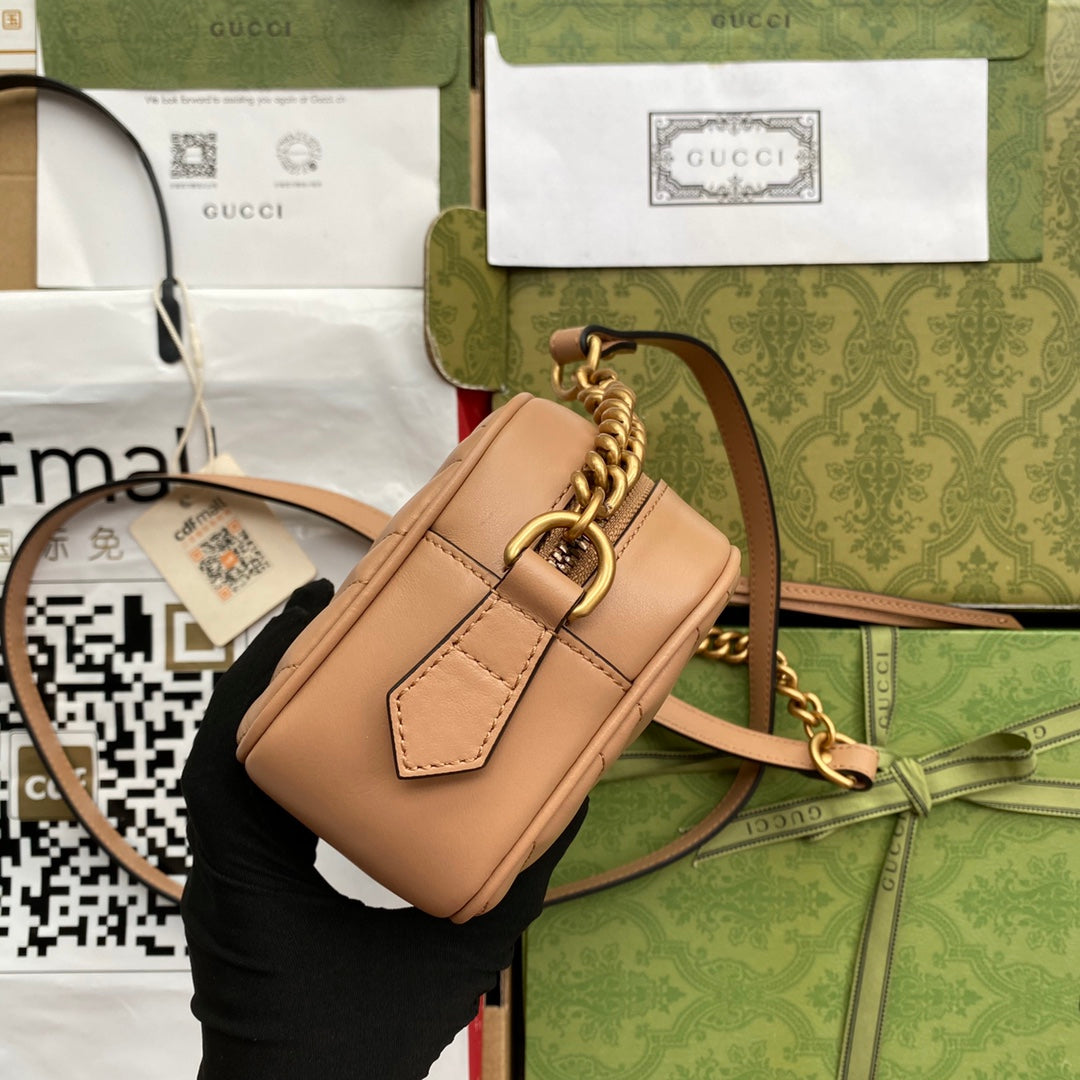 Luxury Gucci gg marmont mini 18cm zip top dark beige calfskin gold hardware
