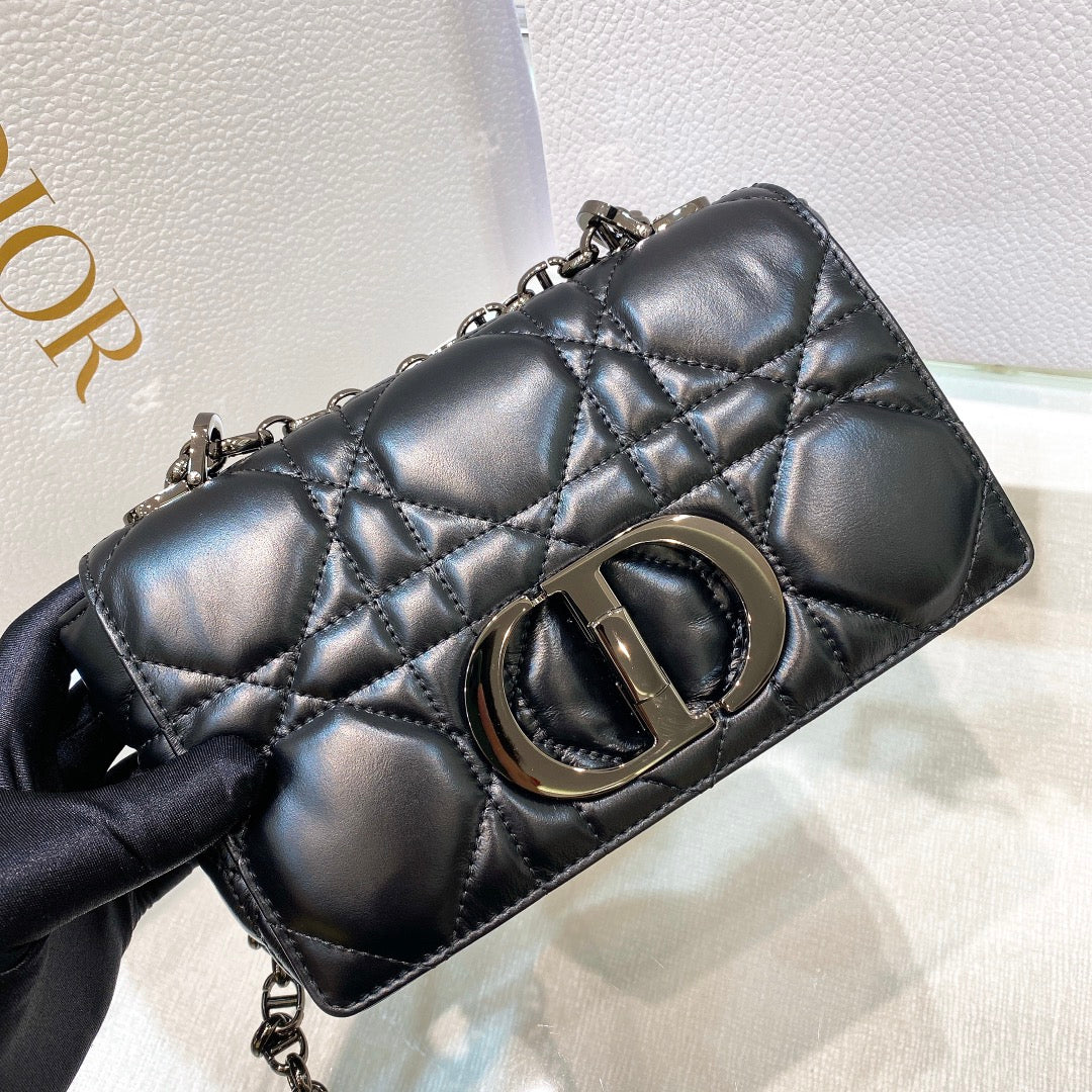 Luxury DiorSMALL CARO BAG 20 BLACK MACROCANNAGE CALFSKIN BLACK HARDWARE