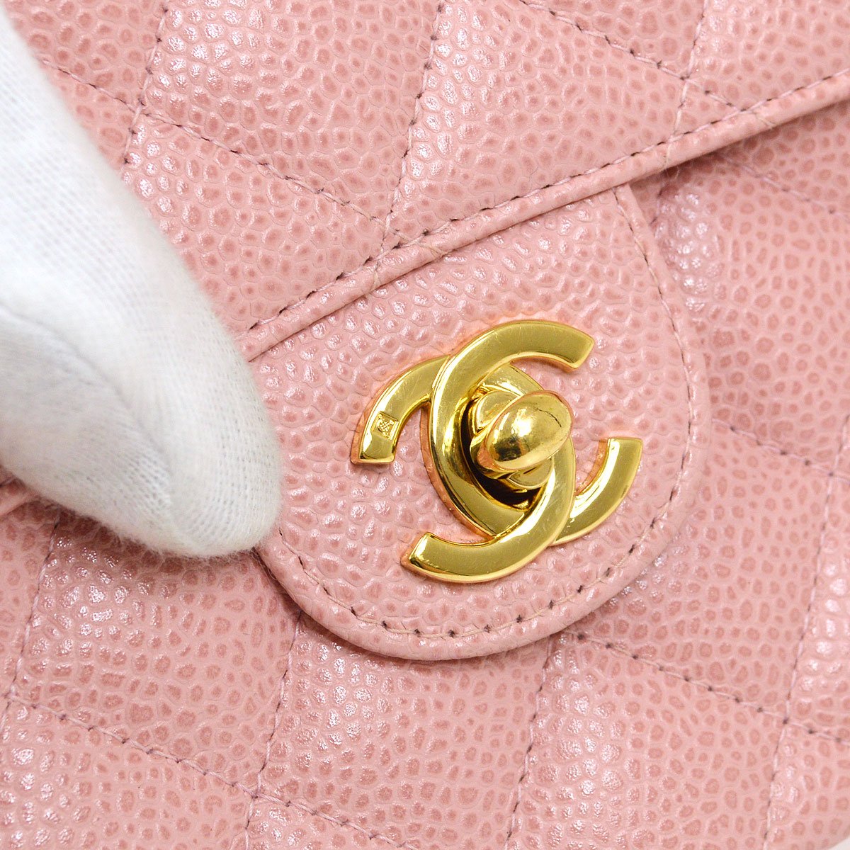 CHANEL 2003-2004 Classic Square Flap 17 Pink Caviar 82773