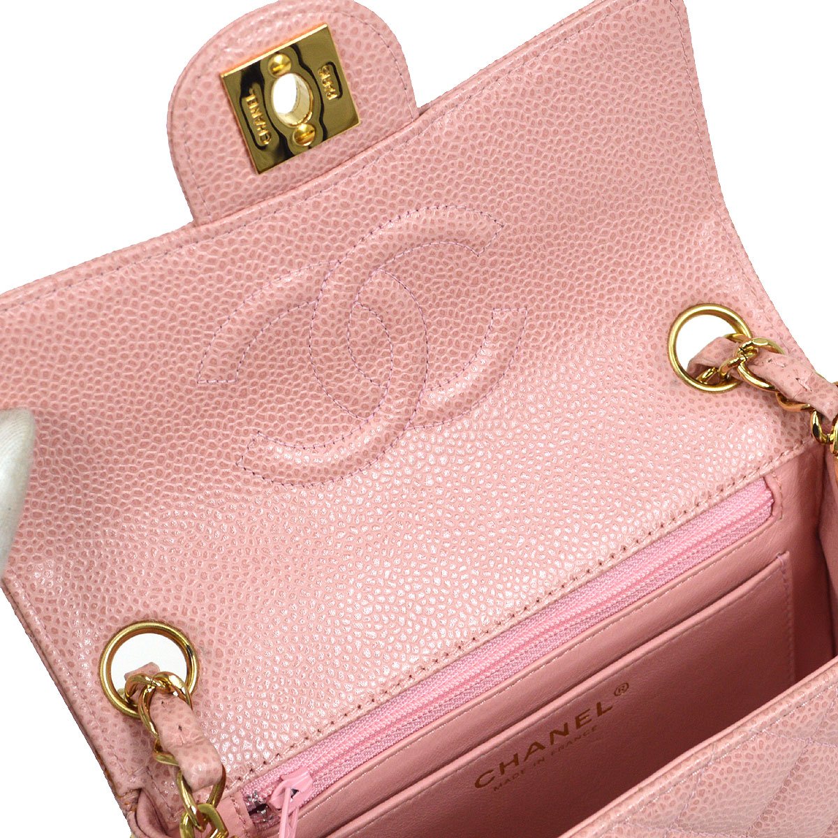 CHANEL 2003-2004 Classic Square Flap 17 Pink Caviar 82773