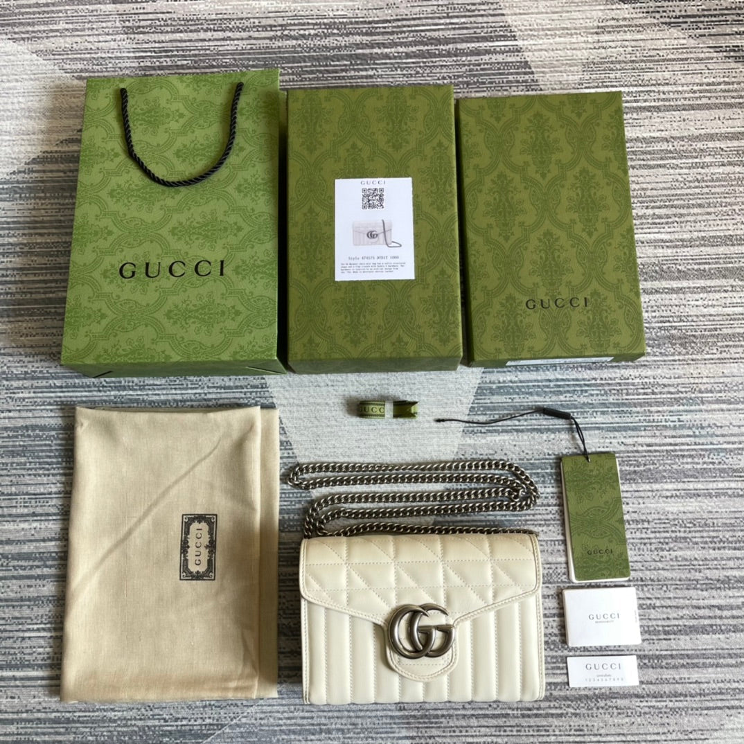 Luxury Gucci GG MARMONT MINI 20 SHOULDER BAG IN WHITE CALFSKIN
