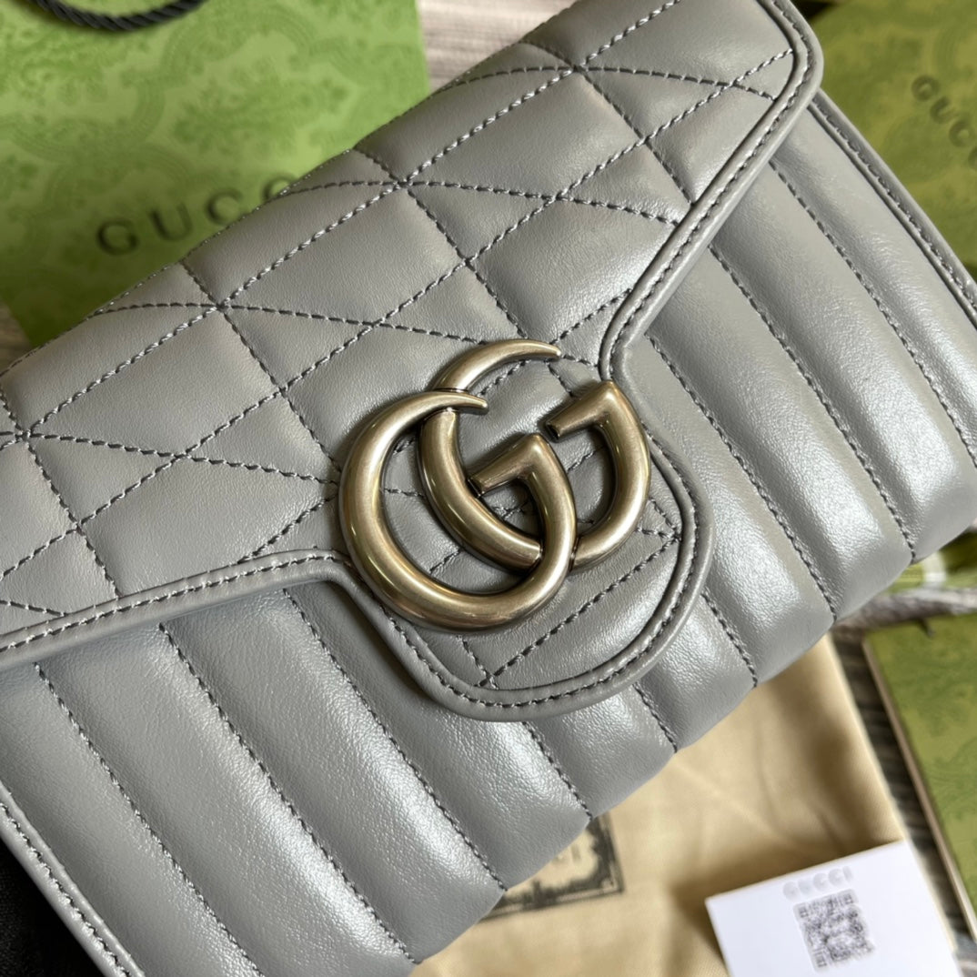Luxury Gucci GG MARMONT MINI 20 SHOULDER BAG IN GREY CALFSKIN
