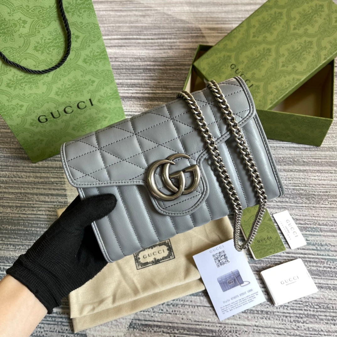 Luxury Gucci GG MARMONT MINI 20 SHOULDER BAG IN GREY CALFSKIN