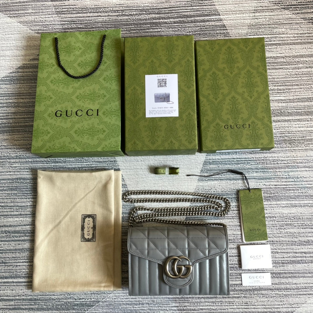 Luxury Gucci GG MARMONT MINI 20 SHOULDER BAG IN GREY CALFSKIN