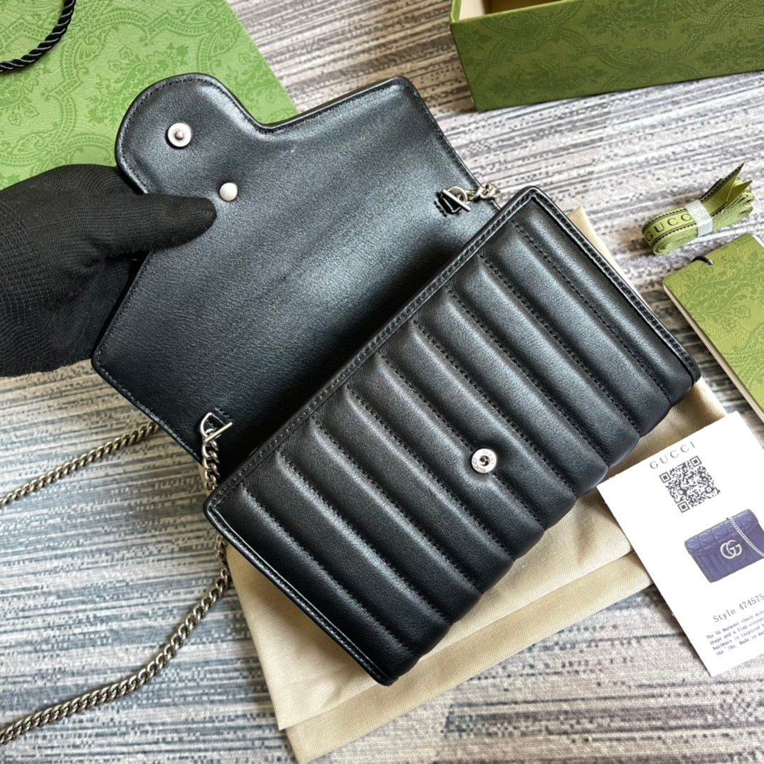 Luxury Gucci GG MARMONT MINI 20 SHOULDER BAG IN BLACK CALFSKIN