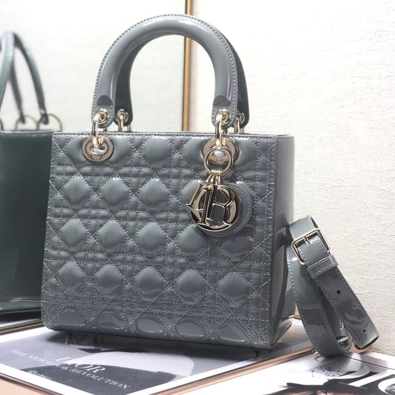 Luxury Diormedium lady 24 grey patent calfskin