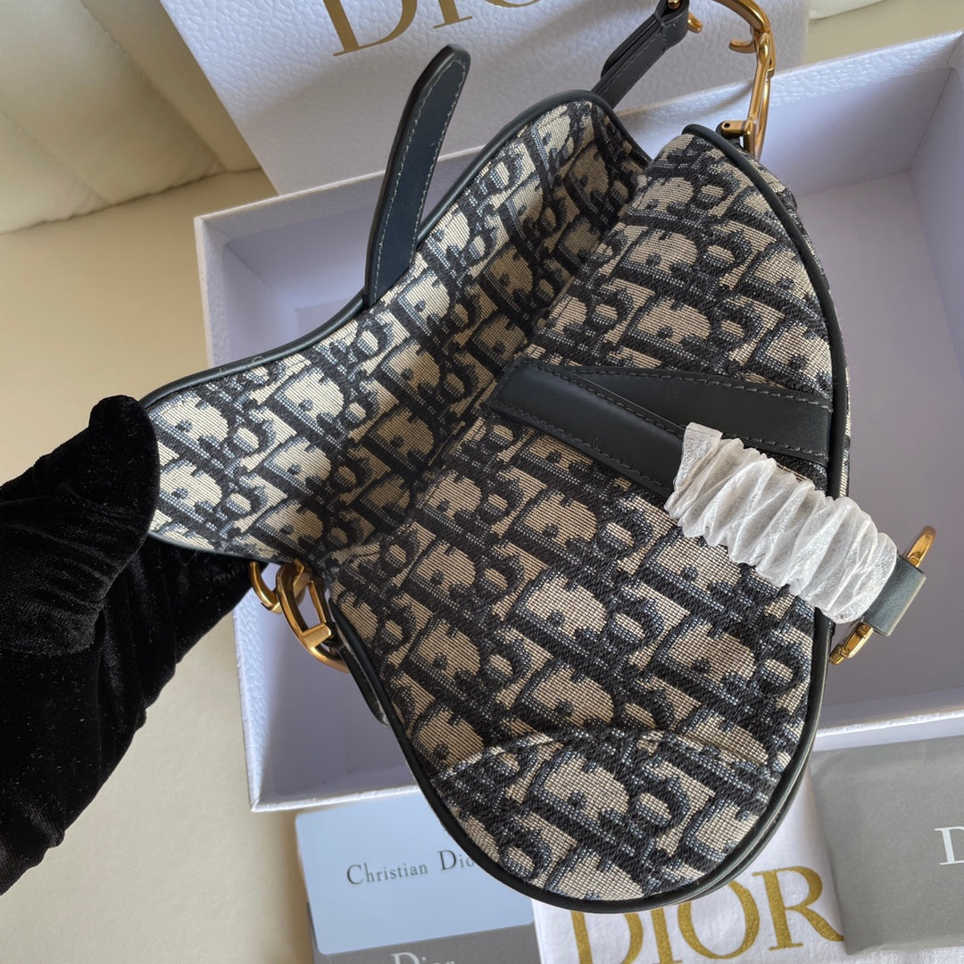 Luxury DiorSaddle Bag Strap With Strap 19cm Blue Obique Embroidery