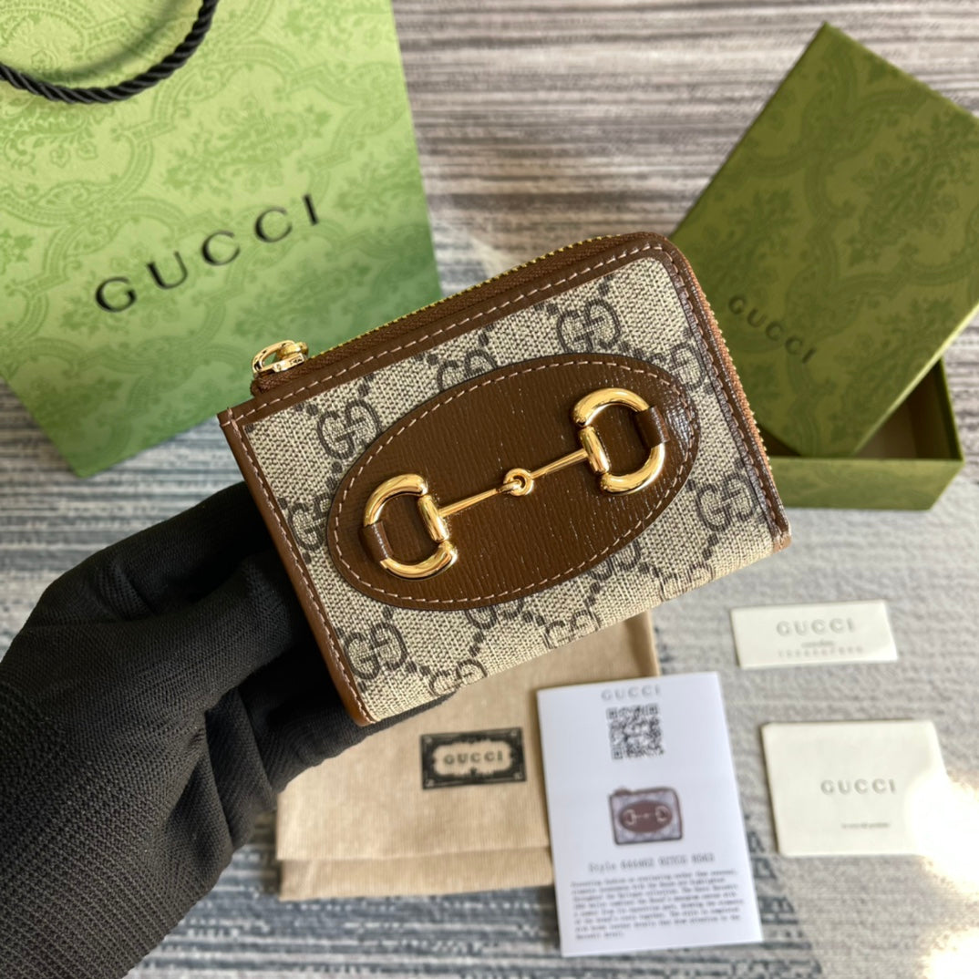 Luxury Gucci GG HORSEBIT 1955 MINI 11 WALLET BEIGE AND EBONY CANVAS