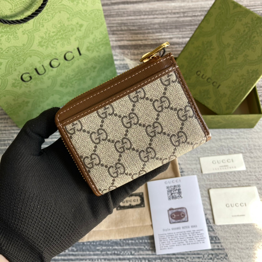 Luxury Gucci GG HORSEBIT 1955 MINI 11 WALLET BEIGE AND EBONY CANVAS