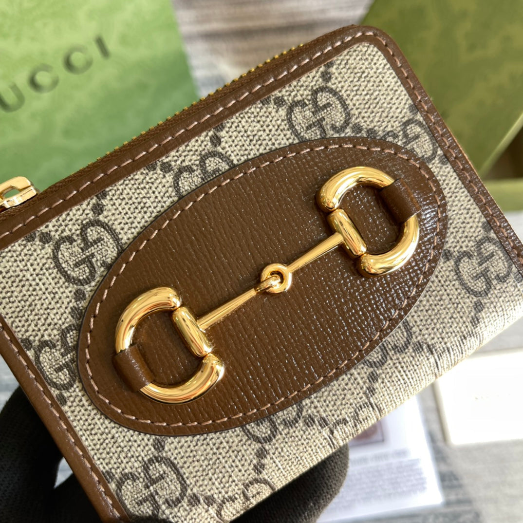 Luxury Gucci GG HORSEBIT 1955 MINI 11 WALLET BEIGE AND EBONY CANVAS