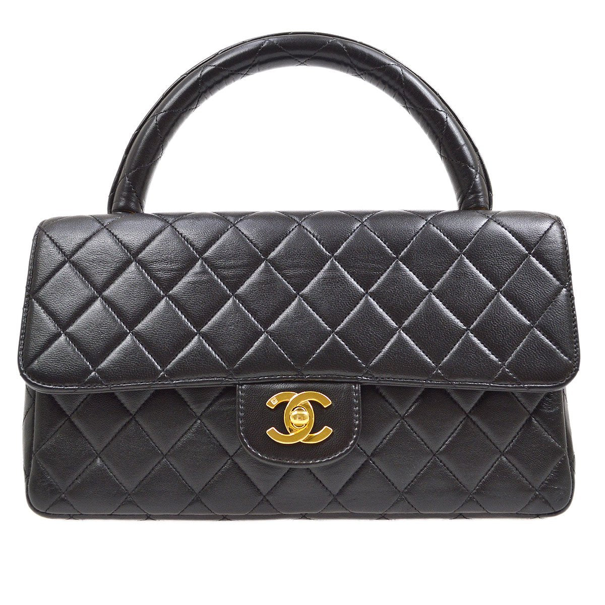 CHANEL★ 1994 Classic Flap Top Handle Bag Medium Black Lambskin 41952