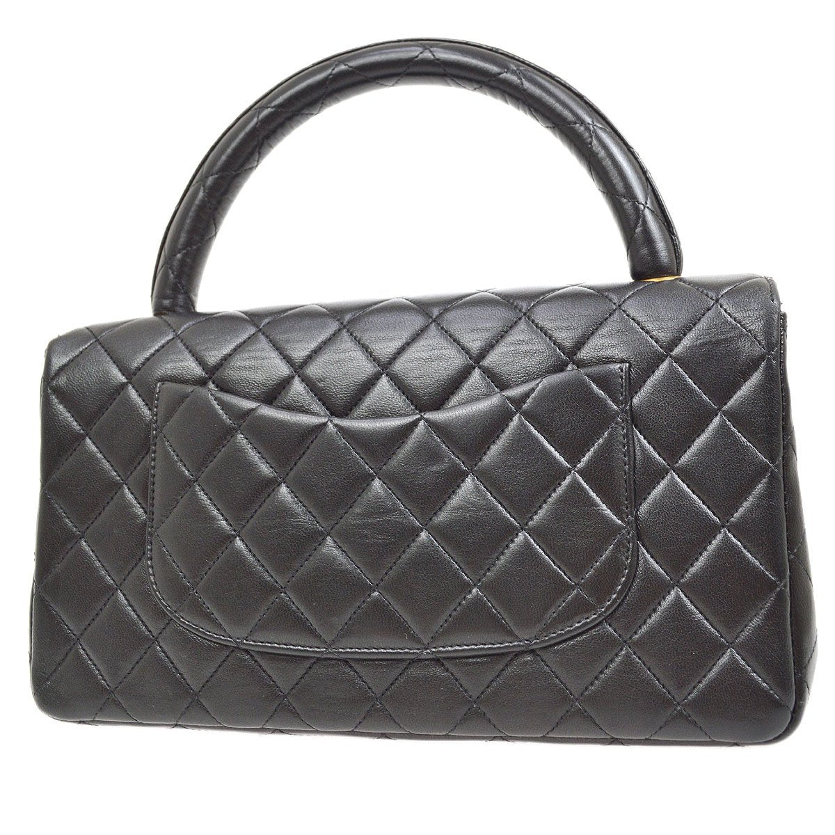CHANEL★ 1994 Classic Flap Top Handle Bag Medium Black Lambskin 41952