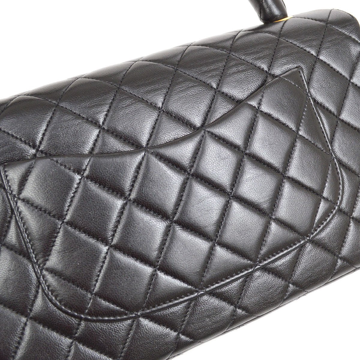 CHANEL★ 1994 Classic Flap Top Handle Bag Medium Black Lambskin 41952