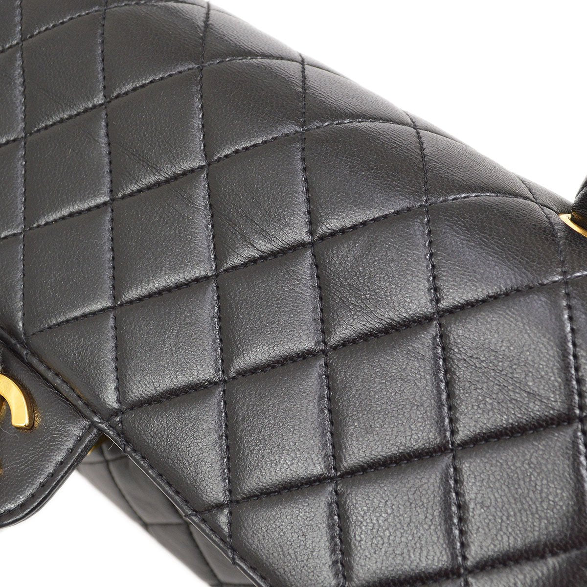 CHANEL★ 1994 Classic Flap Top Handle Bag Medium Black Lambskin 41952