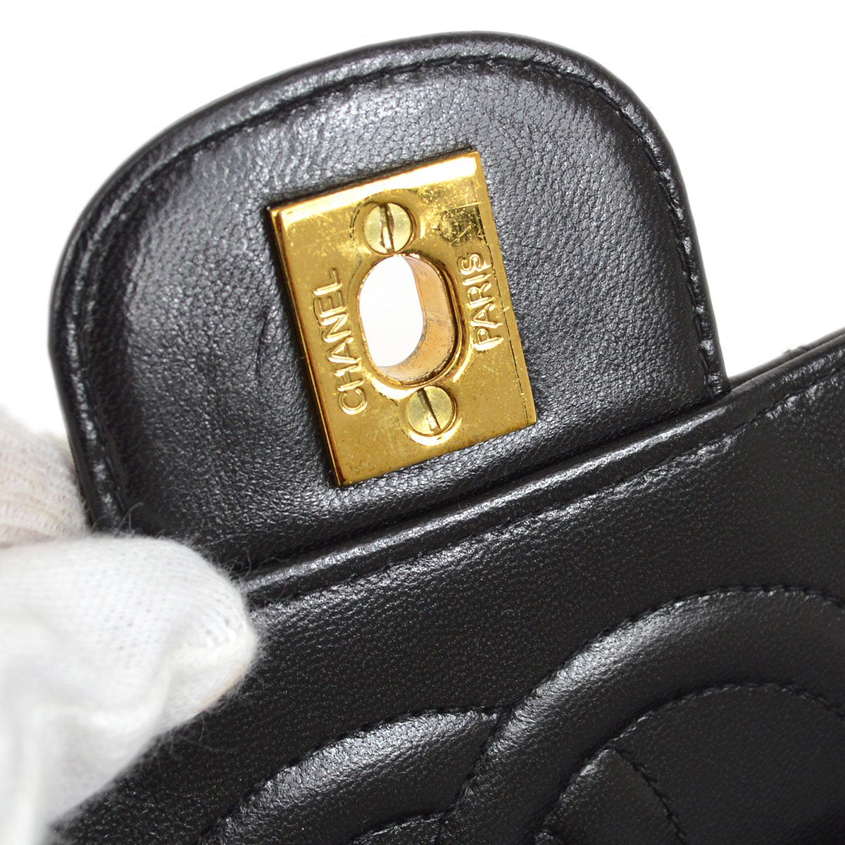 CHANEL★ 1994 Classic Flap Top Handle Bag Medium Black Lambskin 41952