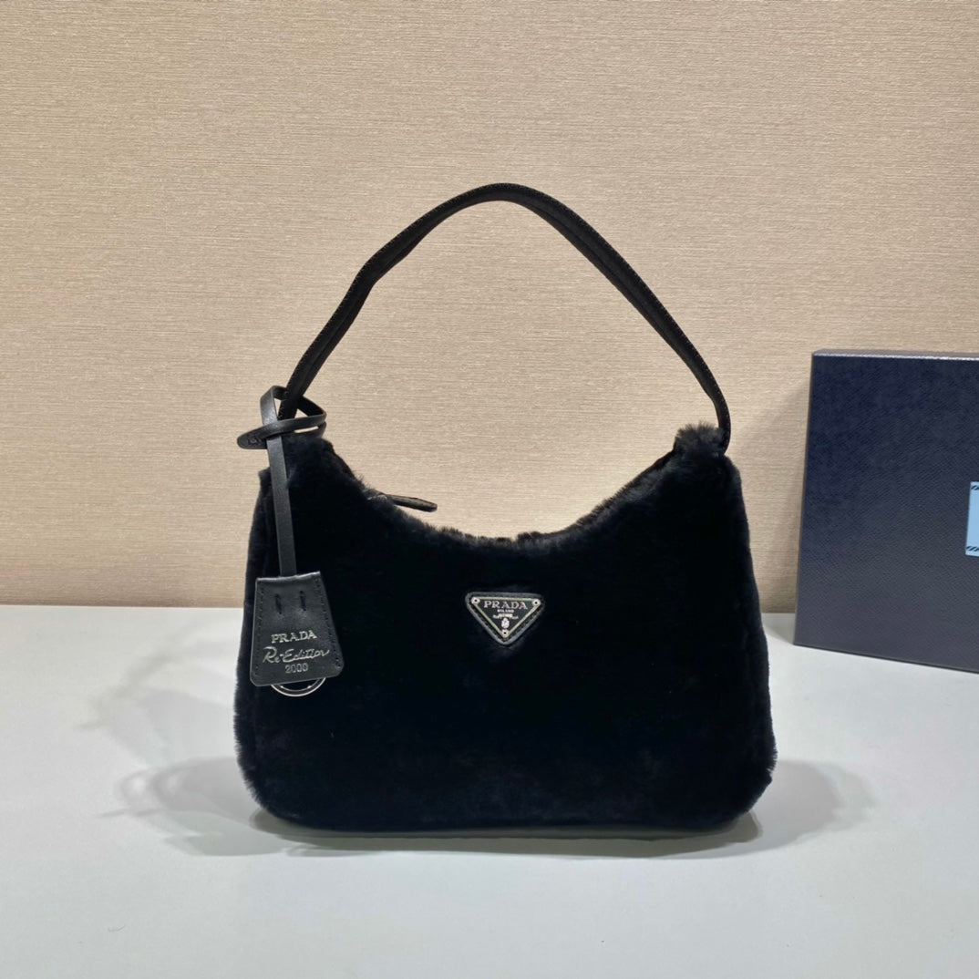 Luxury PradaHOBO BAG 23 IN BLACK RABBIT FUR