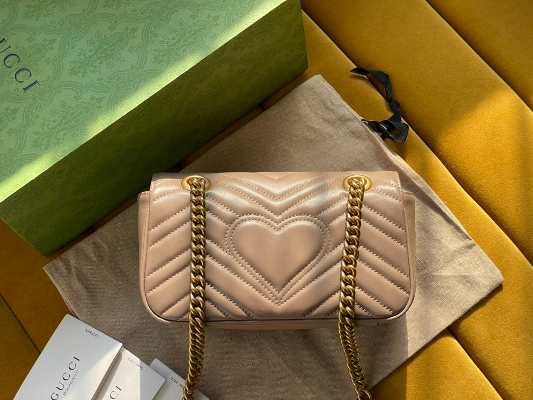 Luxury Gucci GG MARMONT MATELASSÉ SMALL 22 BAG BEIGE CALFSKIN