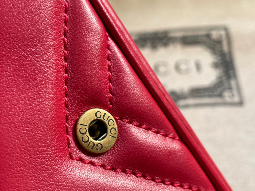 Luxury Gucci GG MARMONT MINI 16 BAG IN RED PINK CALFSKIN