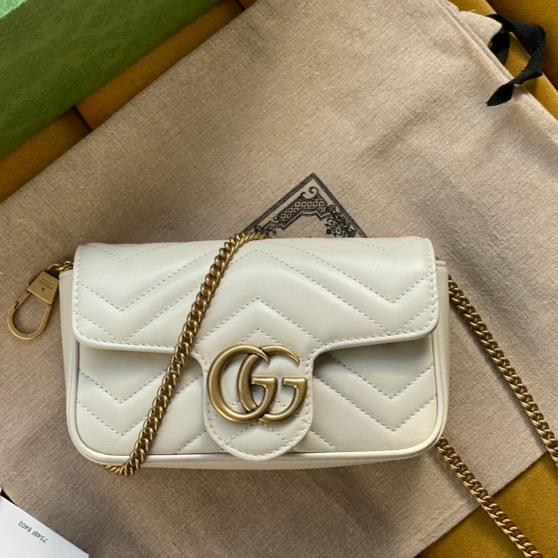 Luxury Gucci GG MARMONT MINI 16 BAG IN WHITE CALFSKIN