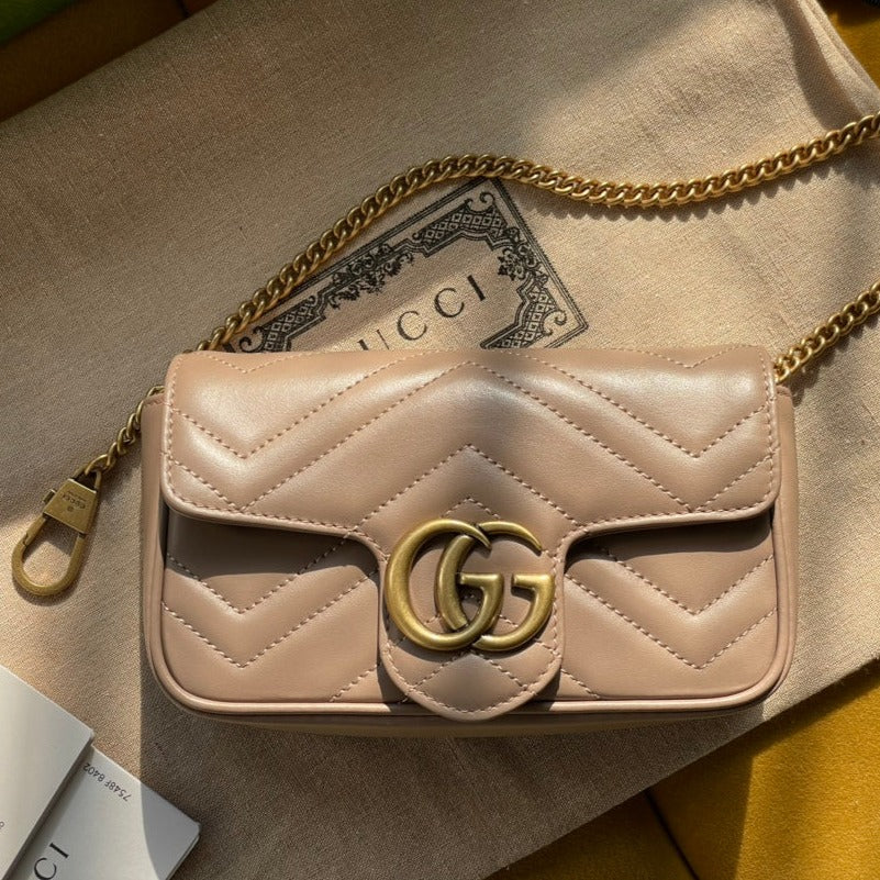 Luxury Gucci GG MARMONT MINI 16 BAG IN BEIGE CALFSKIN
