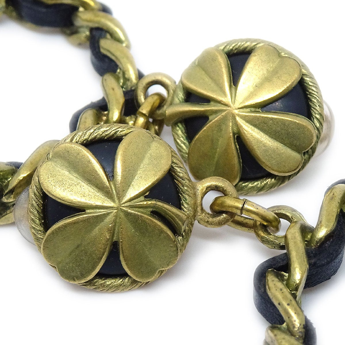 Luxury Chanel 1994 Clover Chain Hoop Earrings Clip-On Gold