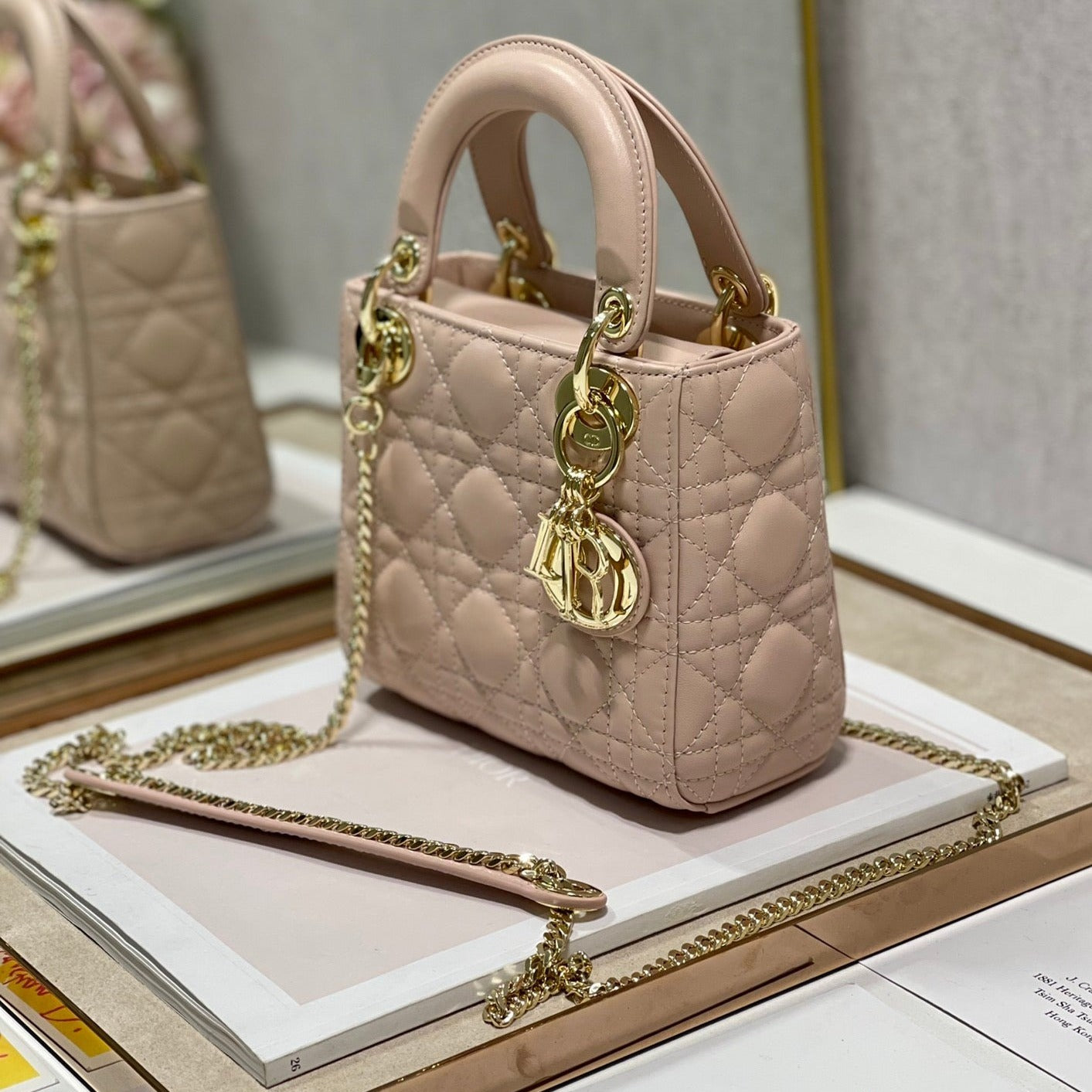 Luxury Diormini lady 17 power beige lambskin