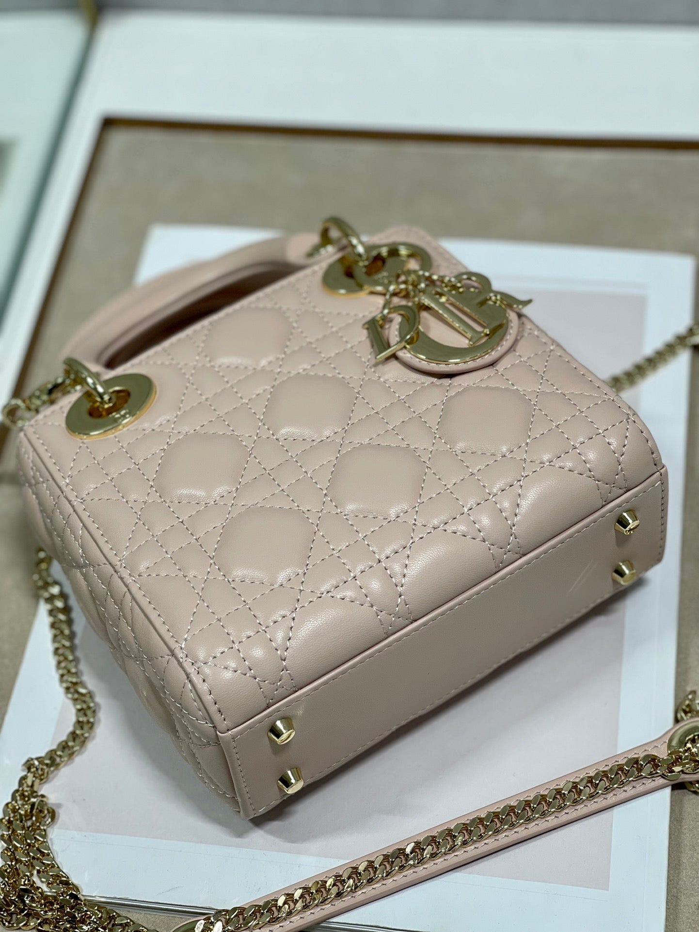 Luxury Diormini lady 17 power beige lambskin