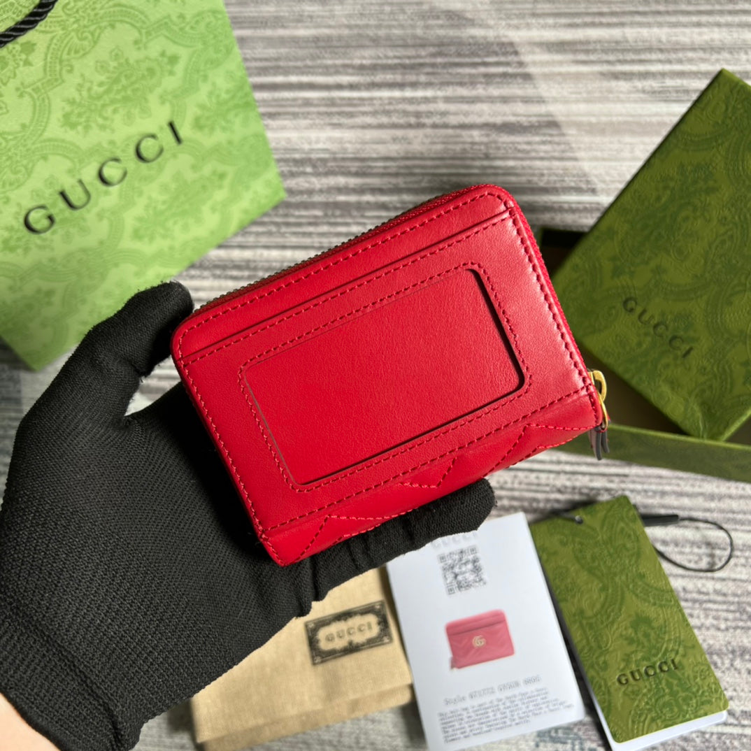 Luxury Gucci GG MARMONT MINI 11 WALLET CHERRY RED CALFSKIN