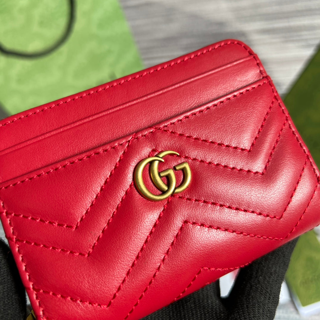 Luxury Gucci GG MARMONT MINI 11 WALLET CHERRY RED CALFSKIN