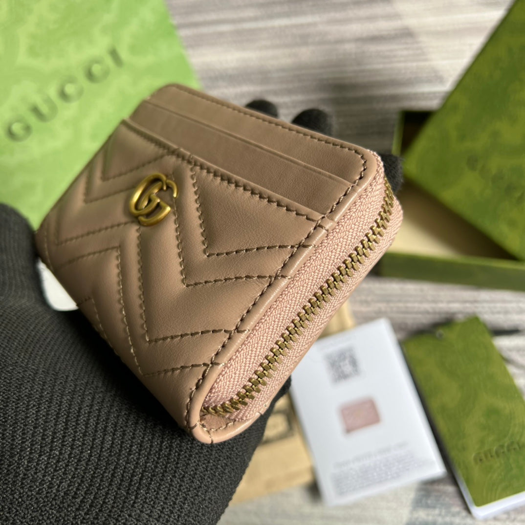 Luxury Gucci GG MARMONT MINI 11 WALLET BEIGE CALFSKIN