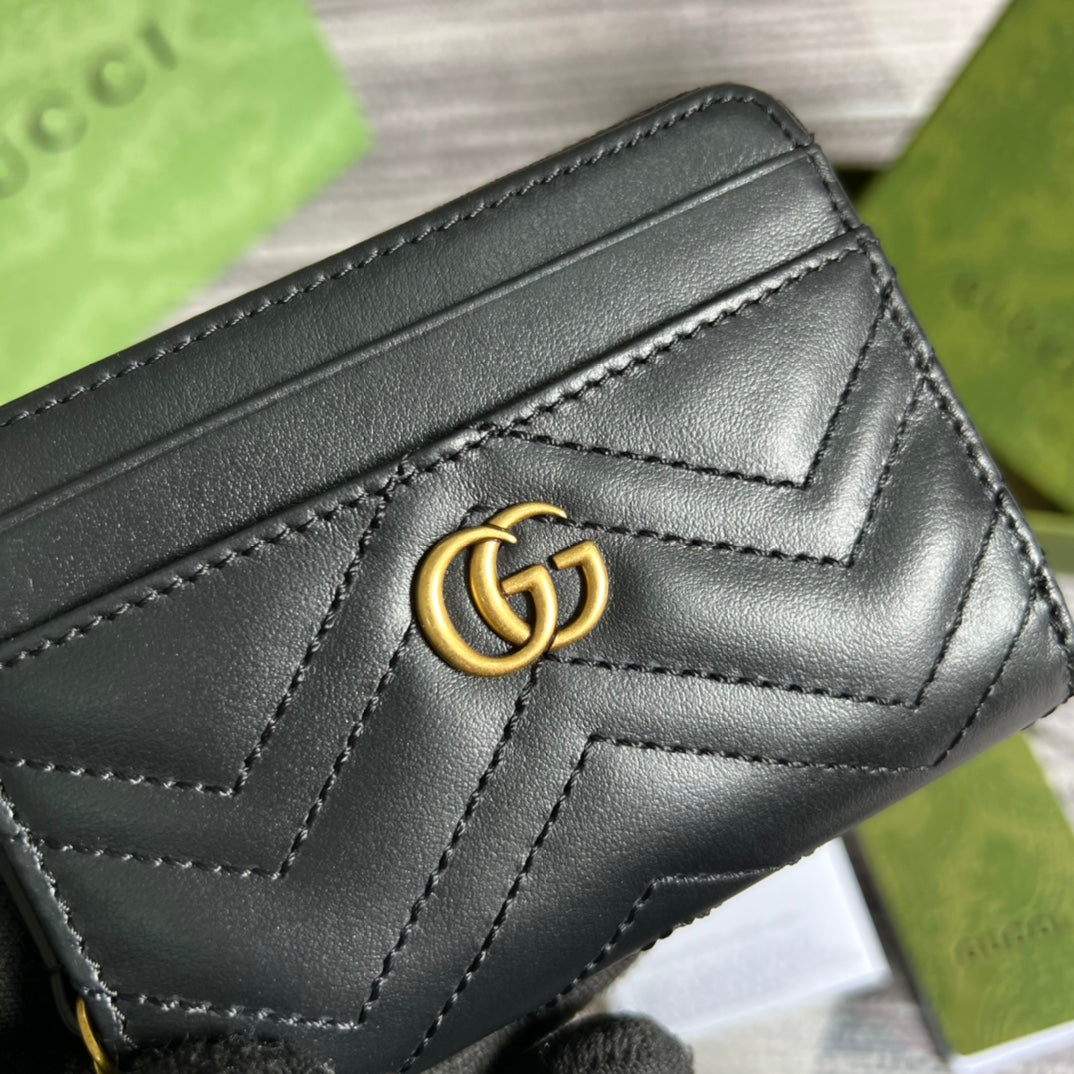 Luxury Gucci GG MARMONT MINI 11 WALLET BLACK CALFSKIN