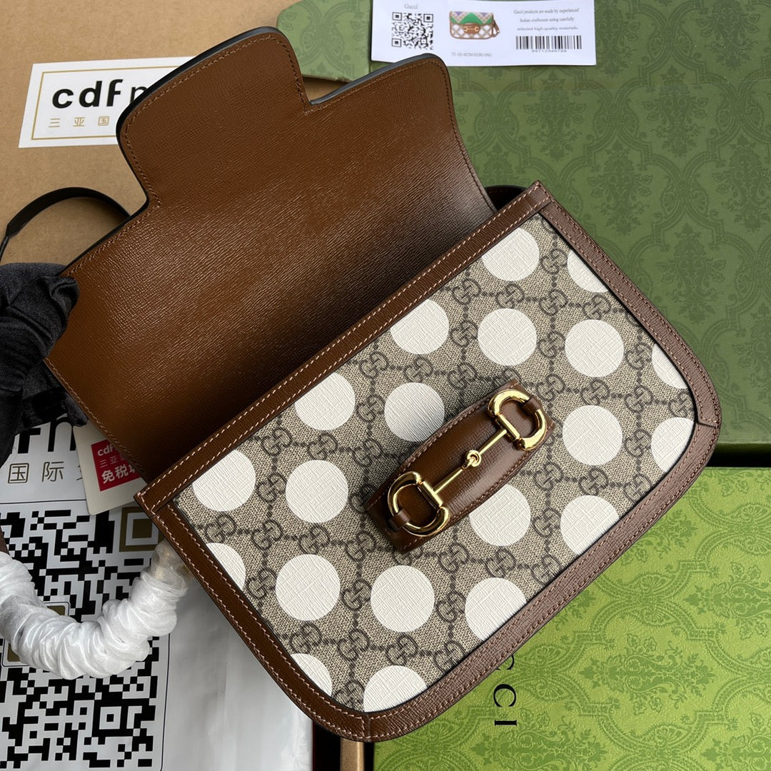 Luxury Gucci HORSEBIT 1955 SADDLE BAG 25 IN COLORFUL CANVAS AND BROWN LEATHER TRIM GOLD HARDWARE
