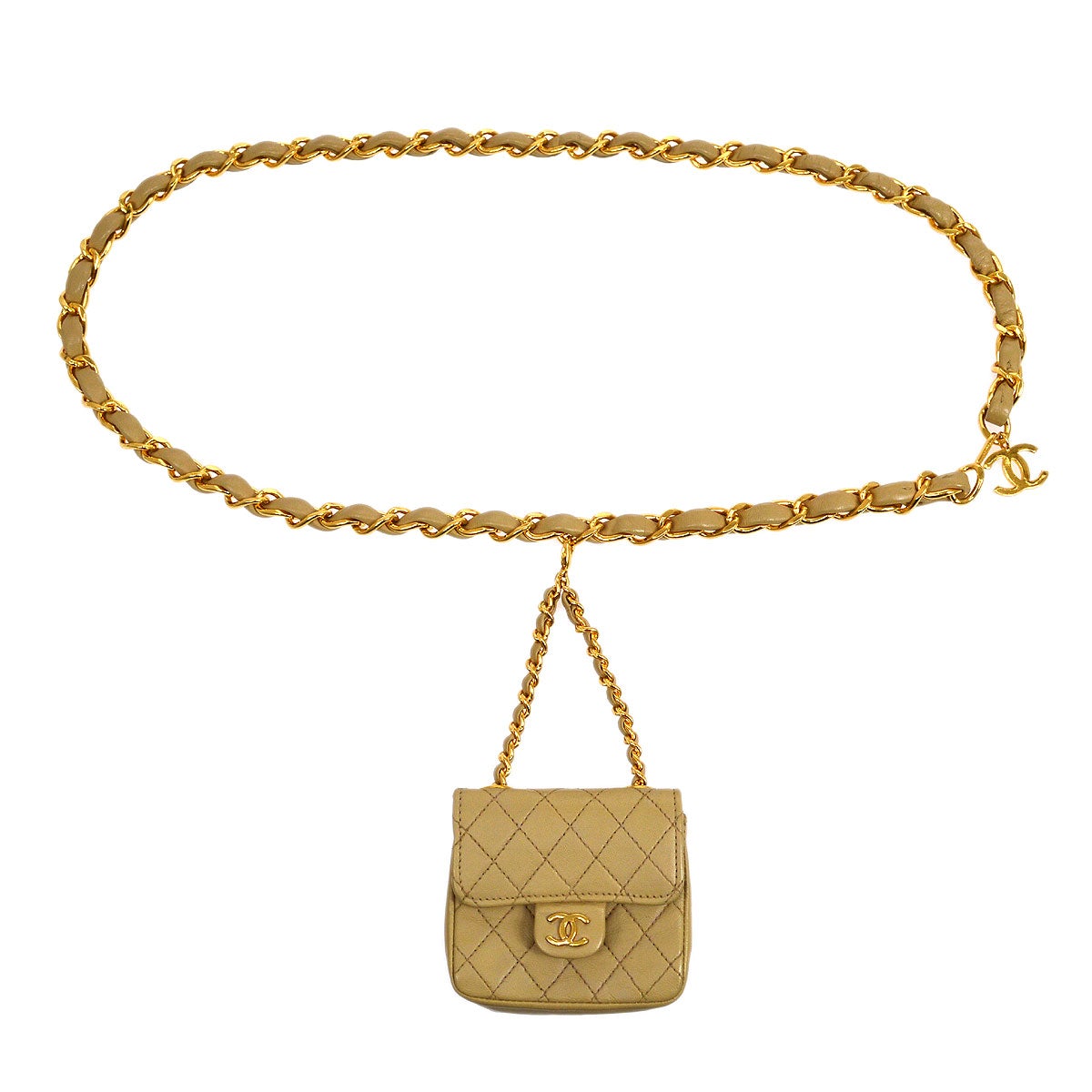 Luxury Chanel 1989 Beige Lambskin Micro Classic Flap Belt Bag