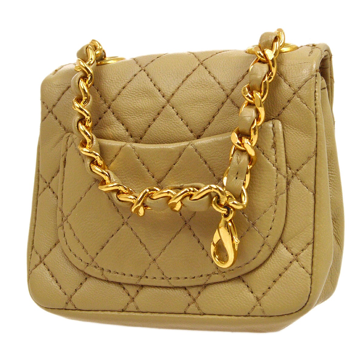 Luxury Chanel 1989 Beige Lambskin Micro Classic Flap Belt Bag