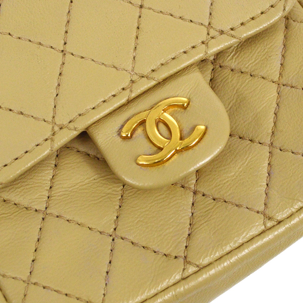 Luxury Chanel 1989 Beige Lambskin Micro Classic Flap Belt Bag