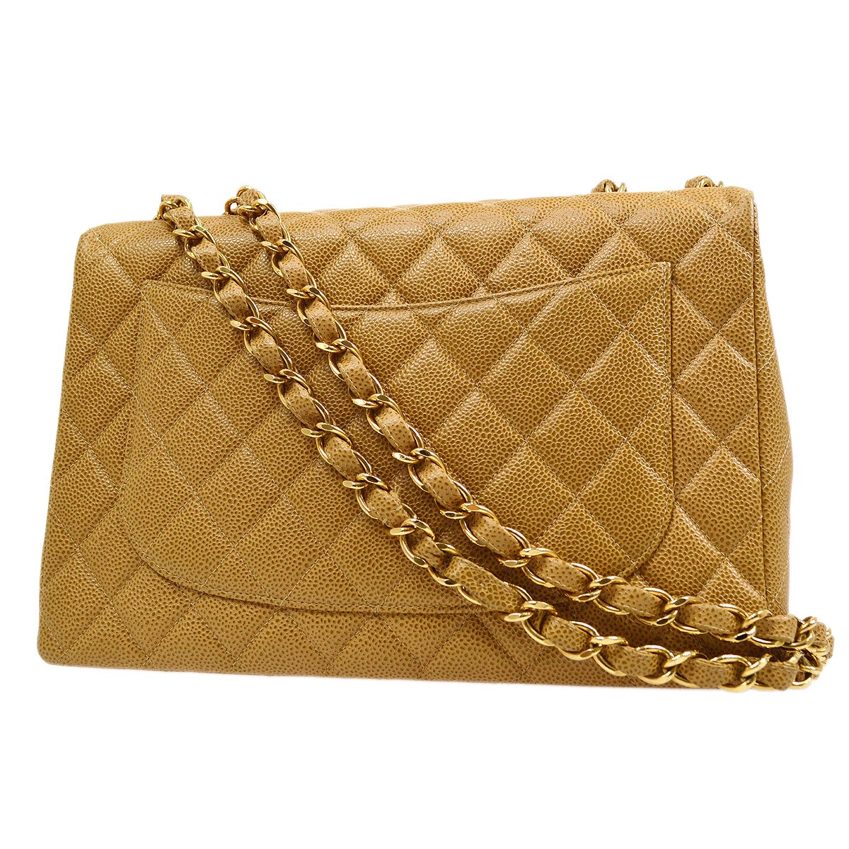 CHANEL 2000-2001 Beige Caviar Classic Flap Jumbo 43271