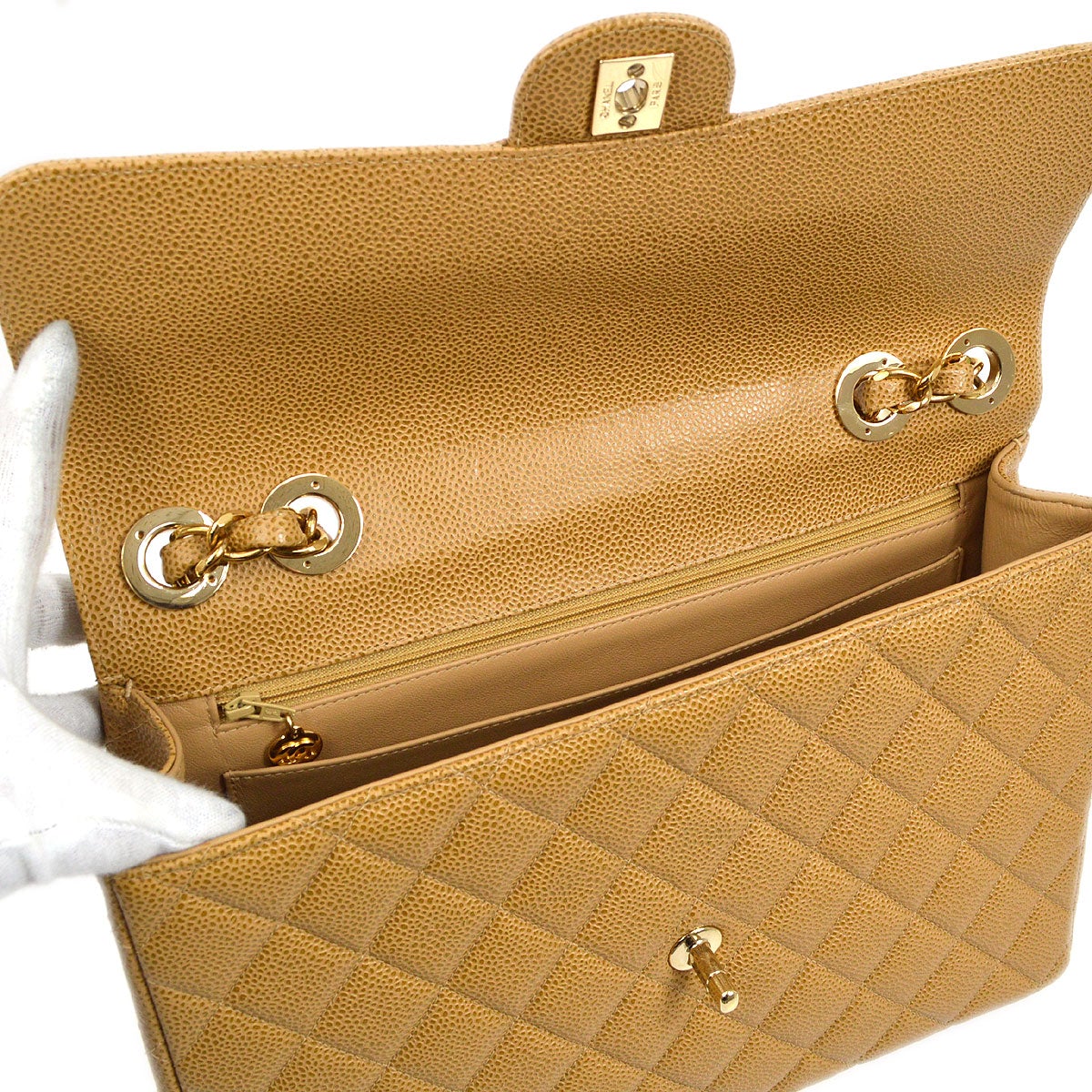 CHANEL 2000-2001 Beige Caviar Classic Flap Jumbo 43271