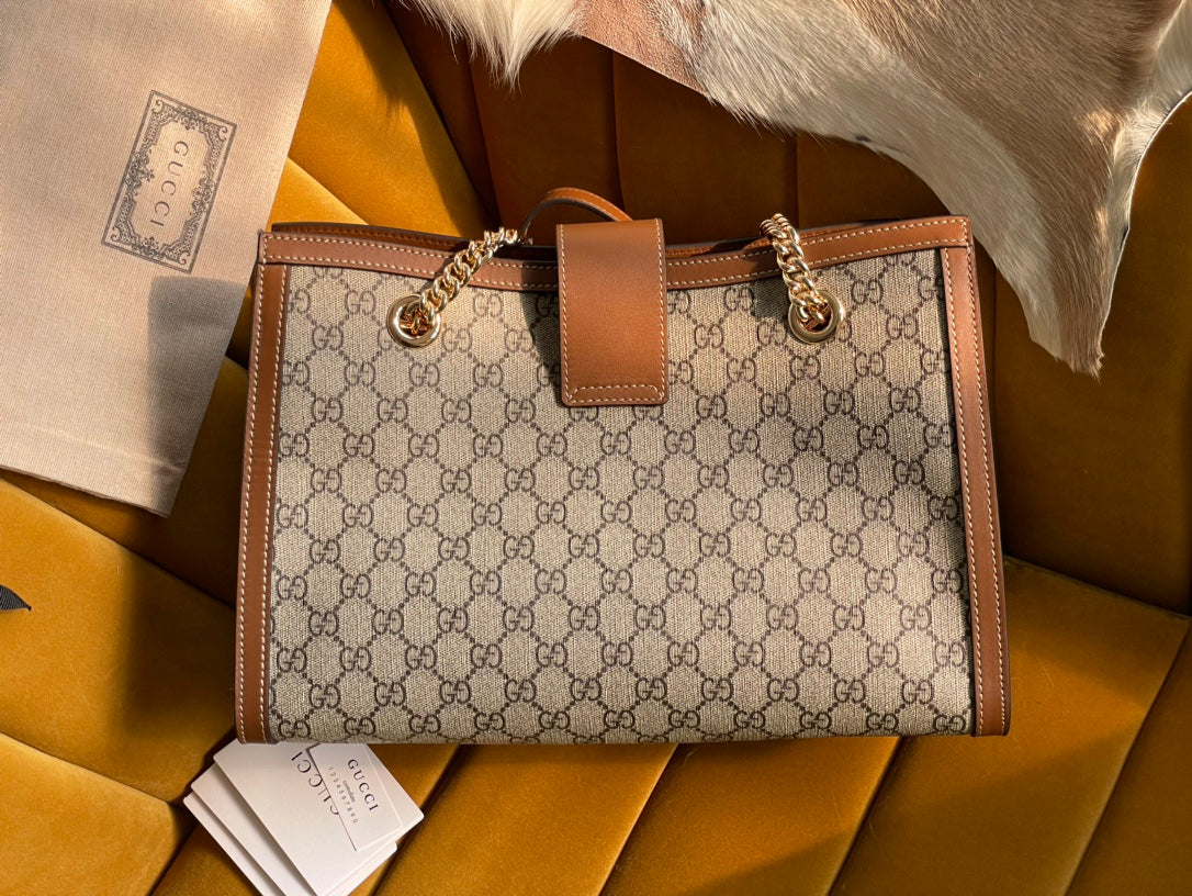 Luxury Gucci GG PADLOCK LARGE 35 SHOULDER BAG BEIGE CANVAS AND BROWN CALFSKIN